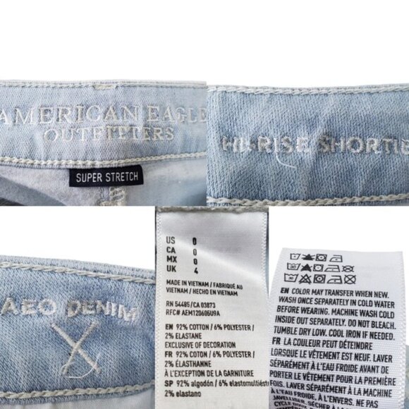 American Eagle Womens Light Wash Distressed Hi-Rise Shortie Shorts Size 0 - Picture 5 of 5